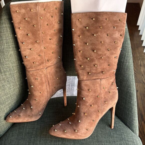 Sam Edelman Brown Studded Waylyn Tall Boots tan suede women’s pointy toe 7.5 NWT - Picture 14 of 16